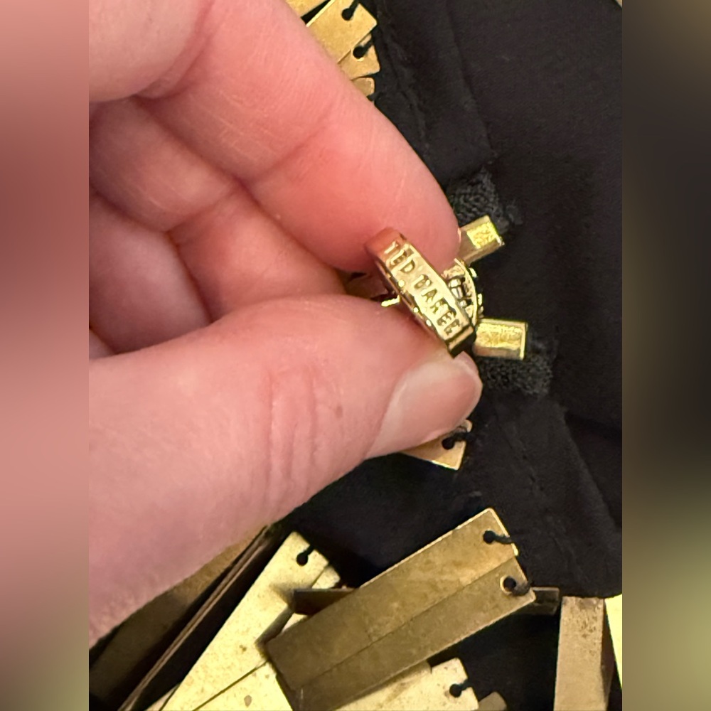 $440 TED BAKER Gold Sequin Embellished Metal Paillettes Little Black Dress Small - Picture 8 of 13
